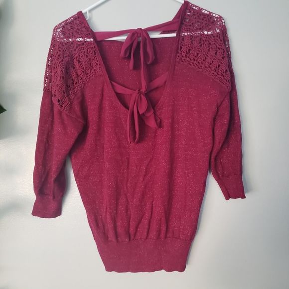 reitman's burgundy sparkle sweater 3/4 sleeves medium - Picture 2 of 5